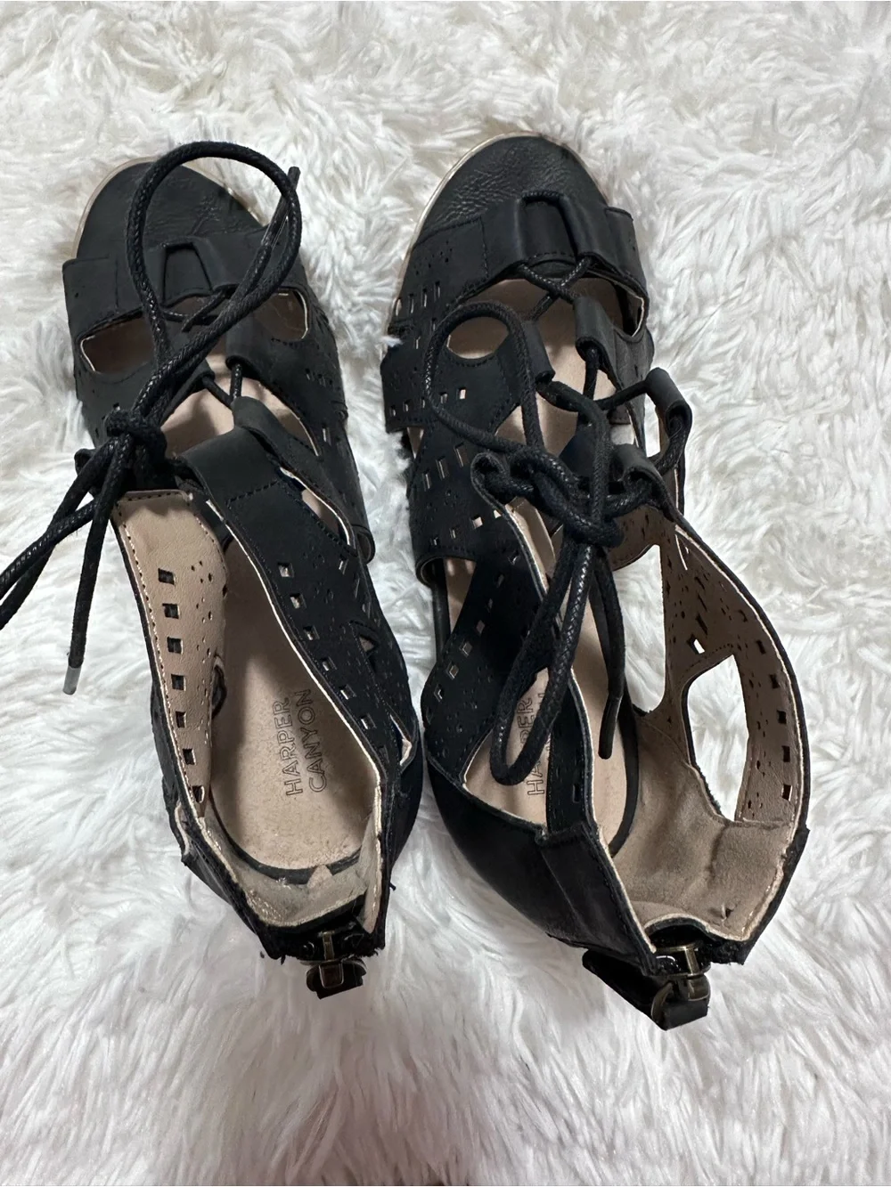 Harper Canyon Black Lace-Up Cutout Sandals